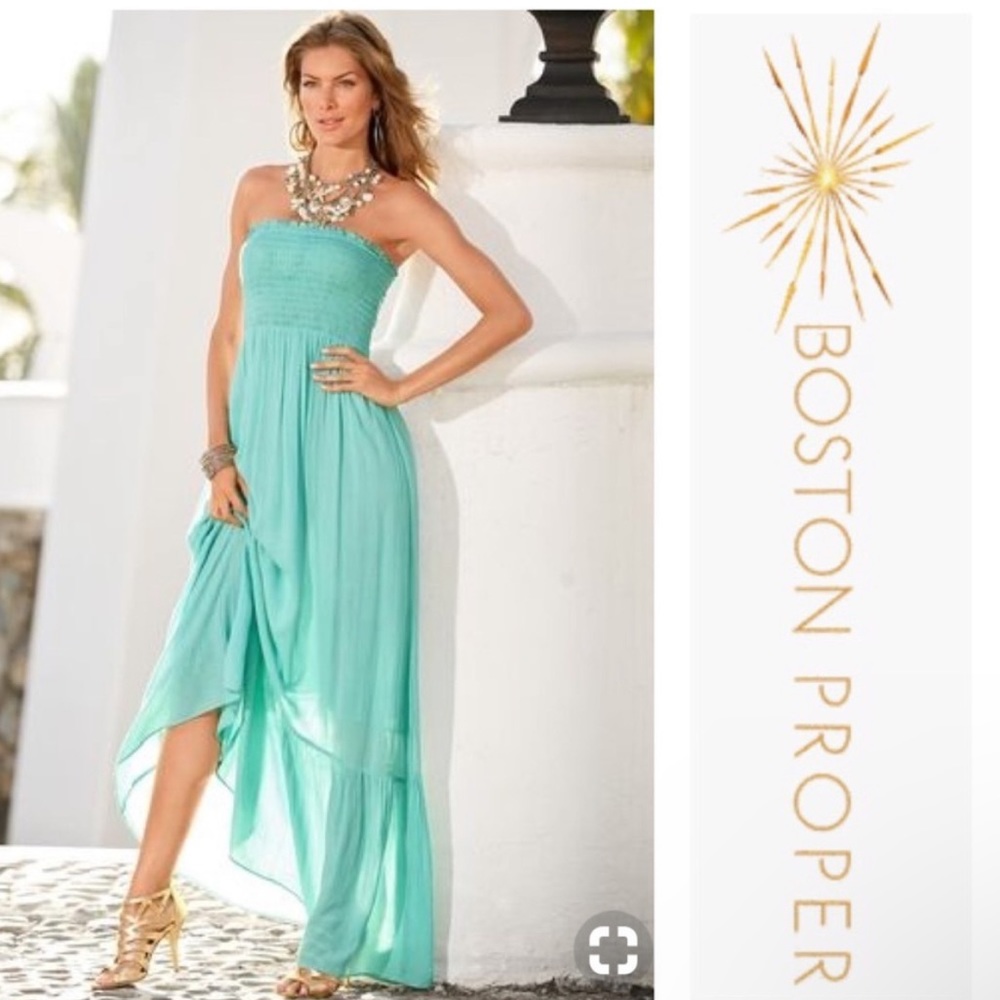 Boston Proper Smocked Peasant Maxi Dress